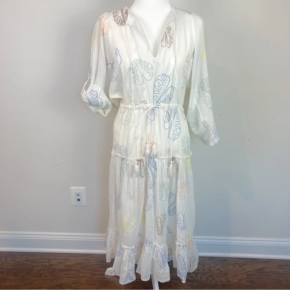 New Raga from Anthro White Embroidered Palm Dress size XS